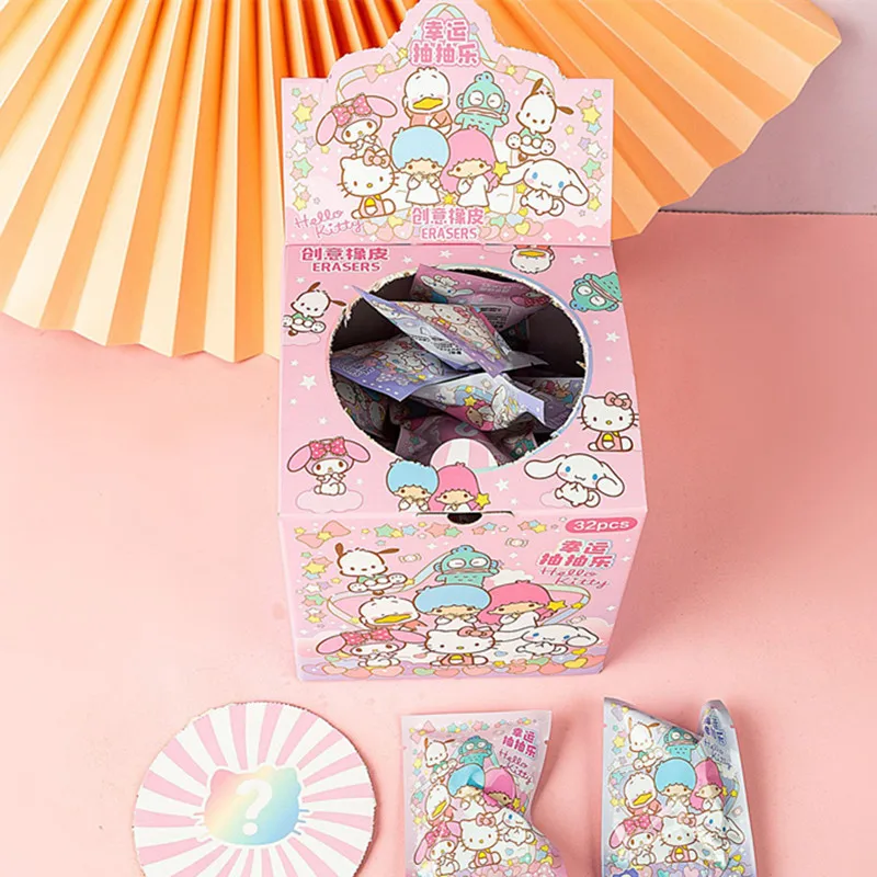 32Pcs Sanrio Pokemon Figure Pencil Eraser Blind Box Hello Kitty Kuromi Melody Pikachu Erasers Student School Stationery Gifts image 3