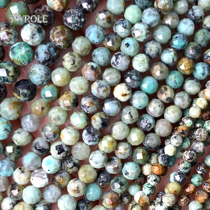 Faceted Round 2 3 4mm Natural Stone AA African Turquoise Spacer Beads for Jewelry Making Diy Bracelets Charms Accessories 15''