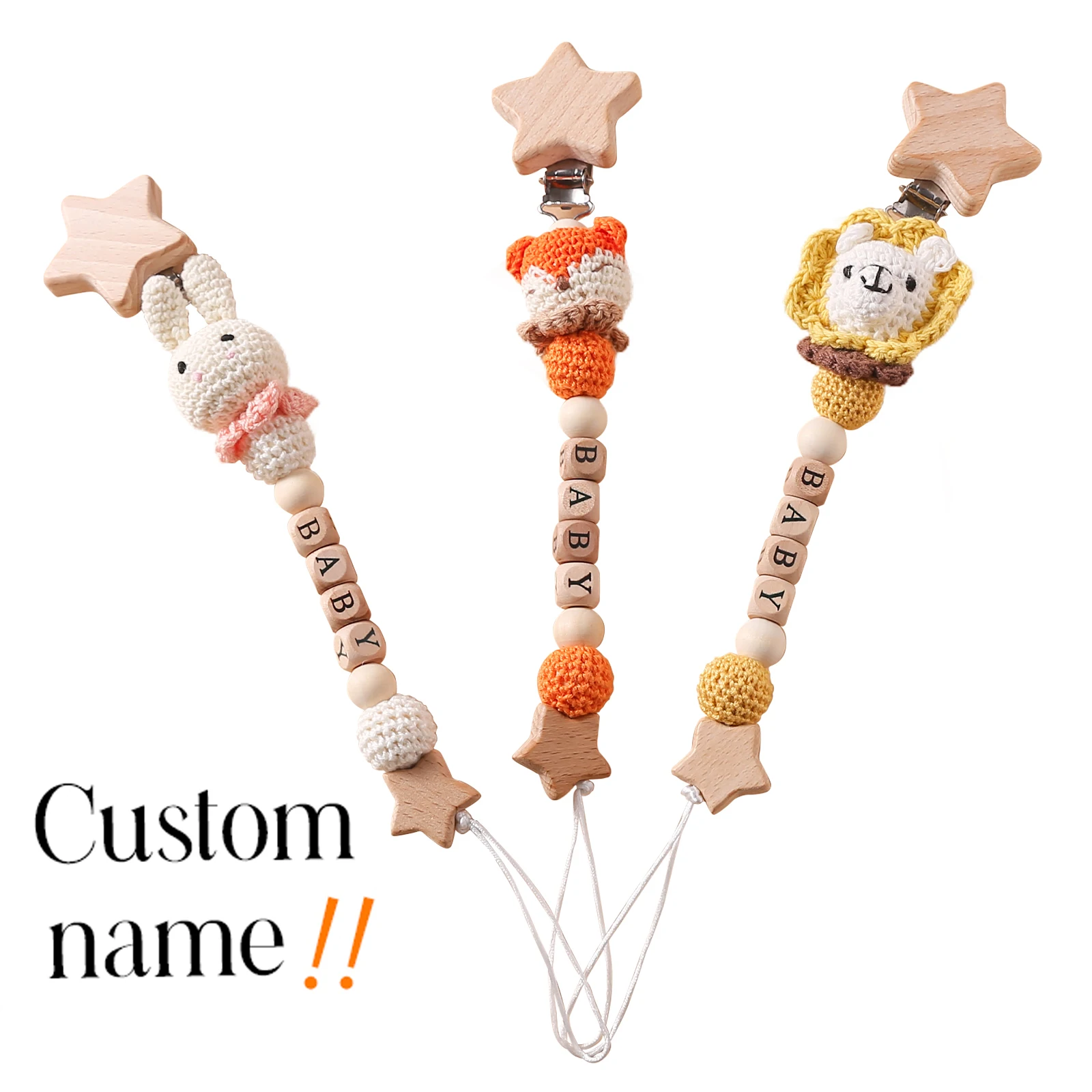 

Personalized Name Baby Pacifier Chain Crochet Clips Chains Teethers Dummy Nipple Holder Clip Chain Newborn Pacifier Accessories