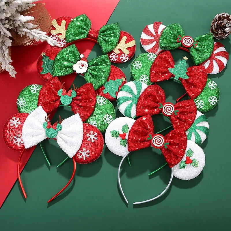 Girls Christmas Hairband Mouse Ear Hair Band Accessories Party Glitter Christmas Hair Bows Holiday Party Cosplay Kids Gift