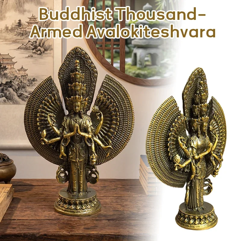 Estatua Retro de Bronce del Bodhisattva Avalokiteshvara Mil Brazos, Budista Tibetano, para Adoración en el Hogar, Decoración,