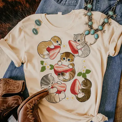 Strawberry tshirt women harajuku  Comfortable University 80s Vintage t-shirt hip hop Digital Pop Culture 2000s Classic women