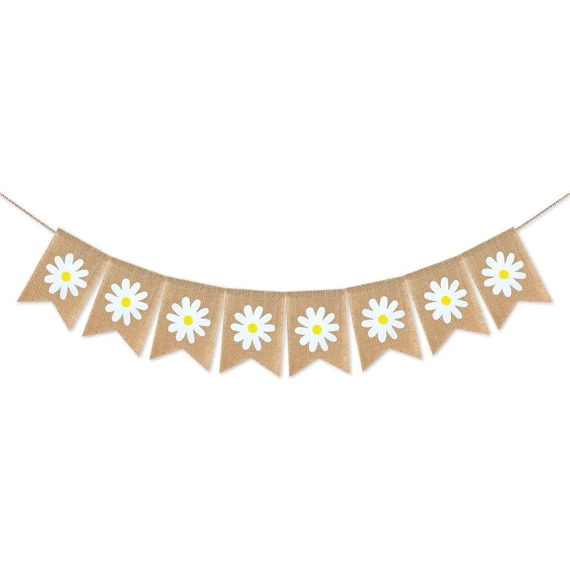 Jute-Sackleinen-Gänseblümchen-Banner, rustikale Girlande, Gänseblümchen-Blume für Frühling und Sommer, Mottoparty, Dekoration, Geschenk, Heimmantel, Kaminzubehör – Detail 5