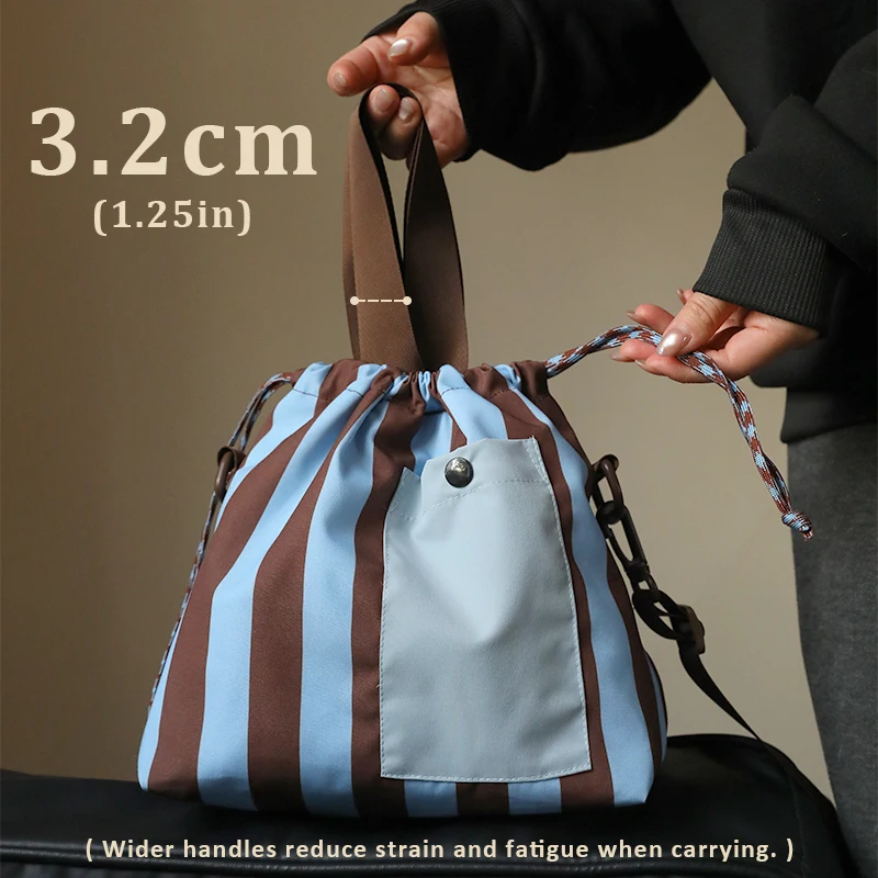 Japanese and Korean Style Lunch Tote Bag, Large Capacity Adjustable Diagonal Bento Bag, with Silver Insulated Dining Bag