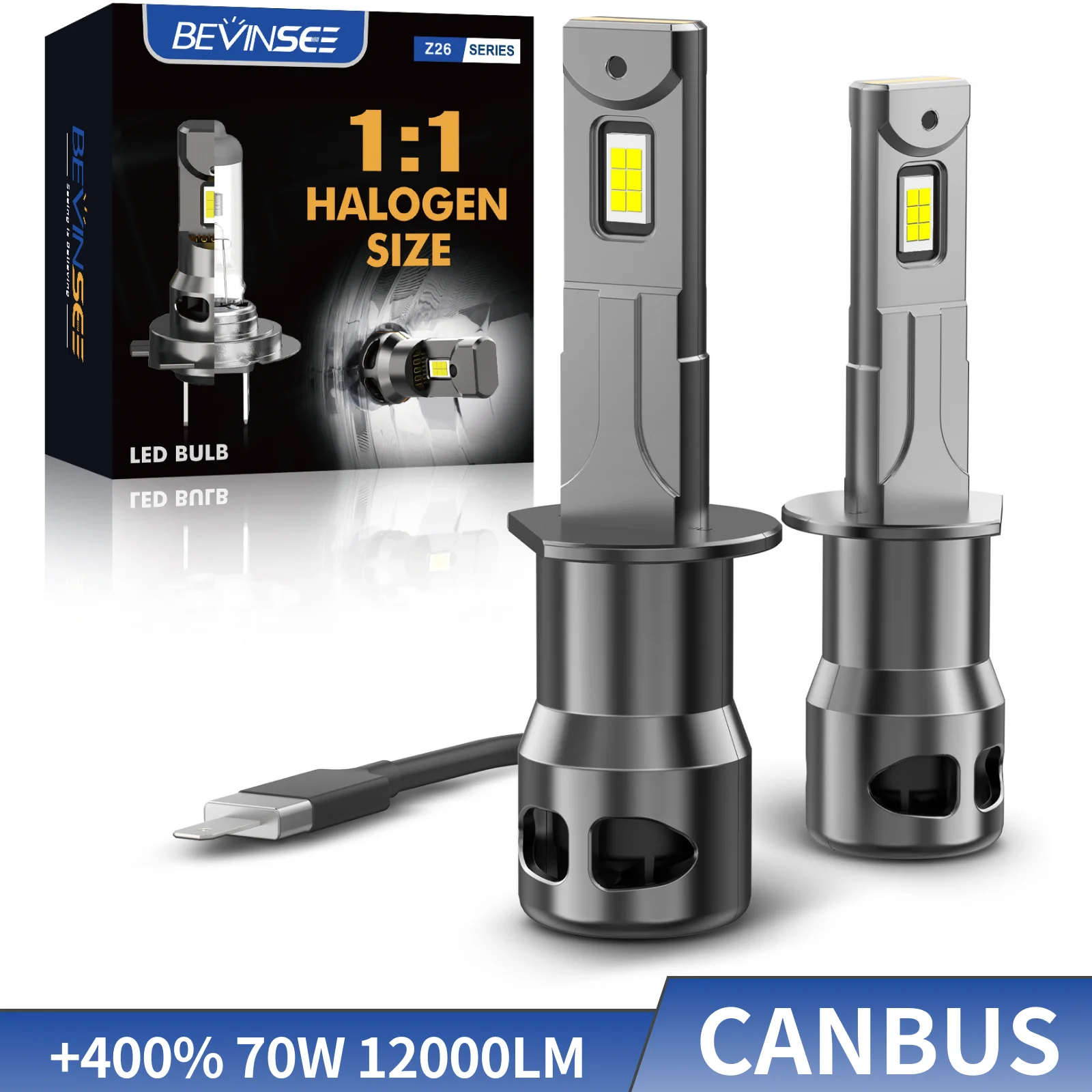 BEVINSEE 70 W 12000LM H1 H3 LED-Glühbirnen CANBUS Kein Fehler 880 881 LED-Nebelscheinwerfer für Auto 6000 K Turbo Auto Licht Mini Größe 12 V