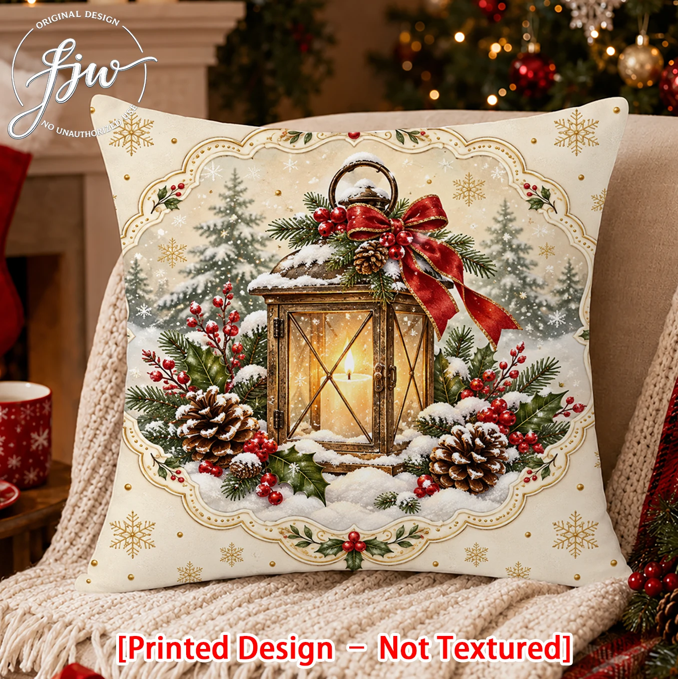 1pc Christmas Throw Pillow Covers, Vintage Winter Holiday Cushion Covers for Sofa Bedroom