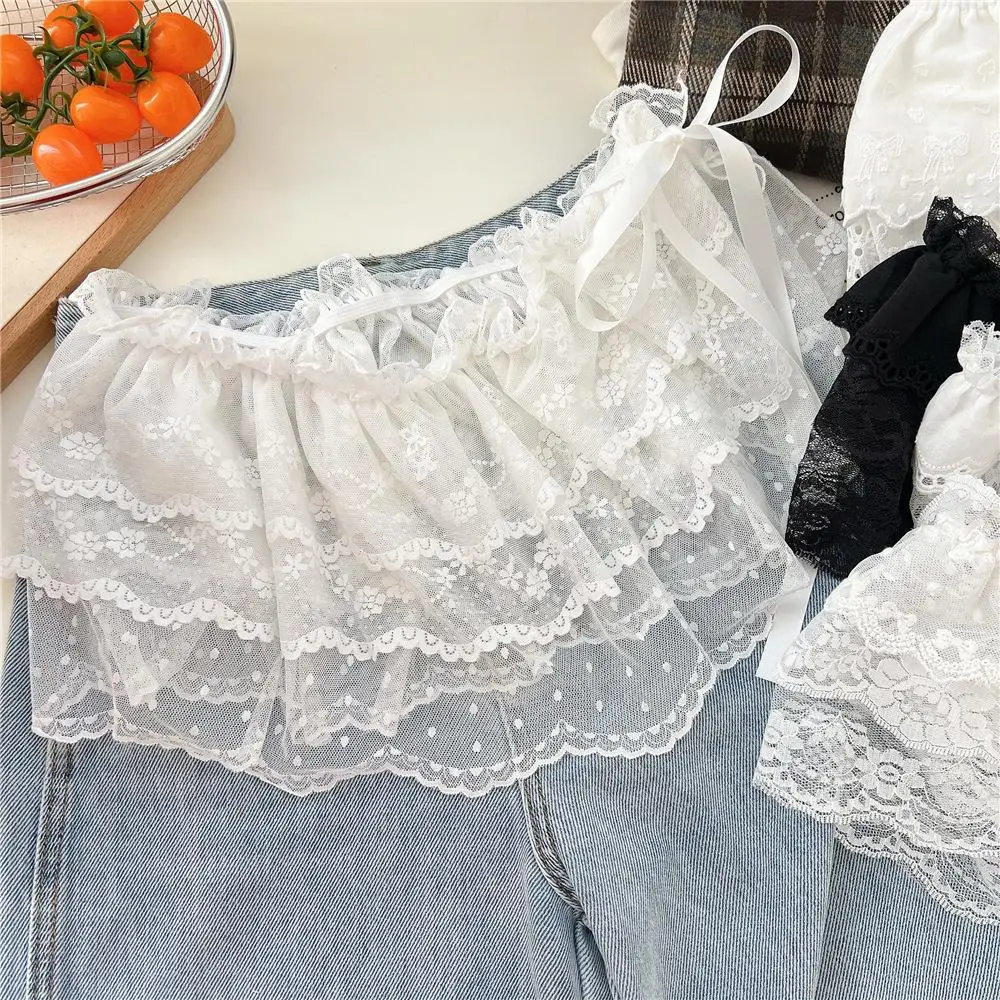 New Spring Lace Trim Half Skirt Women's Versatile Solid Color Lace Belted Skirt Y2K One-Piece Belted Overlap Lace Skirt Apron