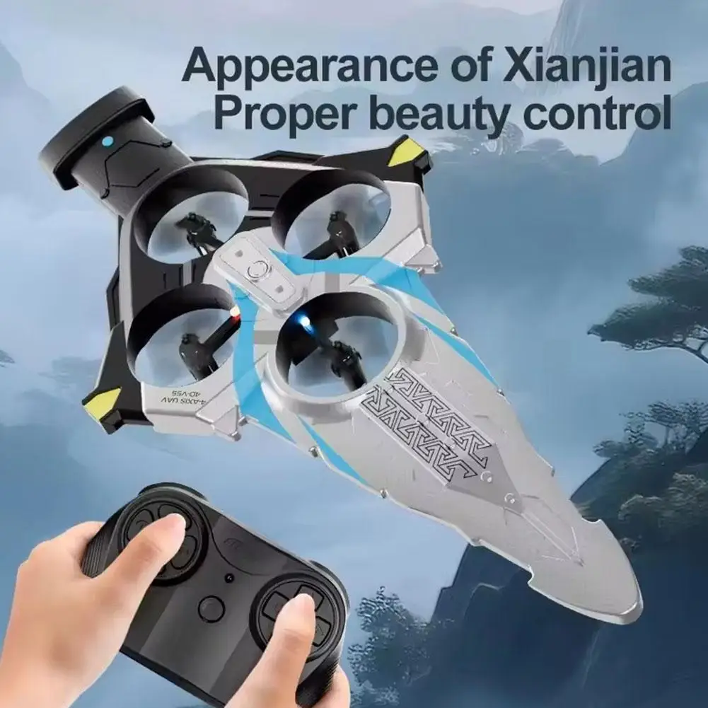4D RC Plane V55 Flying Sword Toy Remote Control Aircraft Sword Stunt Light Xmas Foam 2.4GHz With Drone Quadcopter Gift RC K V7Q8