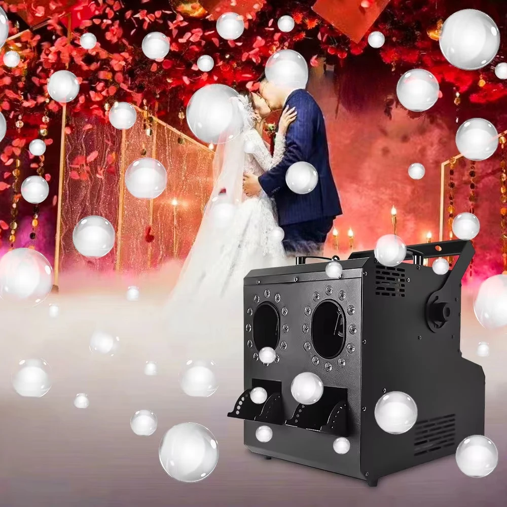 Dry Ice Mist Bubble Machine with Remote Control 2 Light-Emitting Devices Manual Control for Wedding Smoke Effects