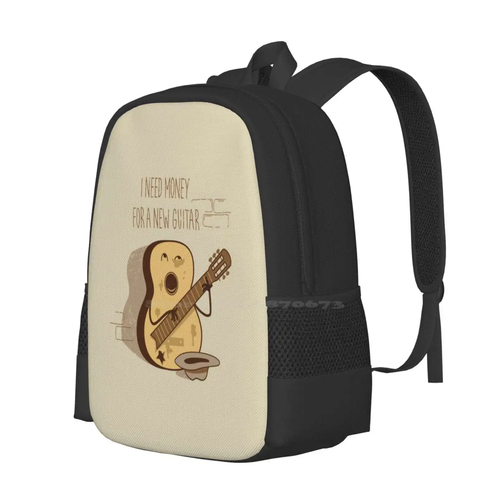 New Guitar Fashion Pattern Design Travel Laptop School Backpack Bag Guitar Money Humor Song Gotoupart Go To Up Art Busker