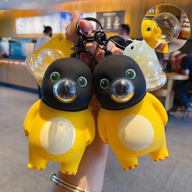 

Cartoon Stress Relief Bubble Blowing Keychain Cute Trendy Couple Bag Pendant School Bag Accessory Fashionable Anime Themed