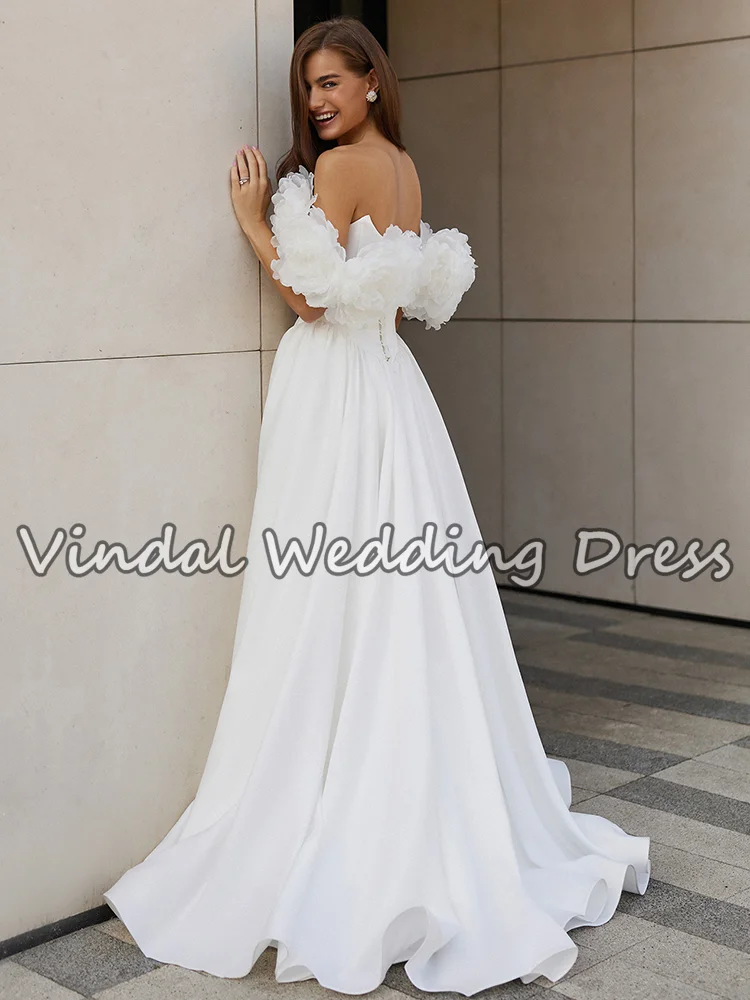 Elegancka suknia ślubna w kształcie litery A z odkrytymi ramionami, marszczona satyna, księżniczka, długa suknia ślubna cywilna, rozmiary plus size, możliwość personalizacji.