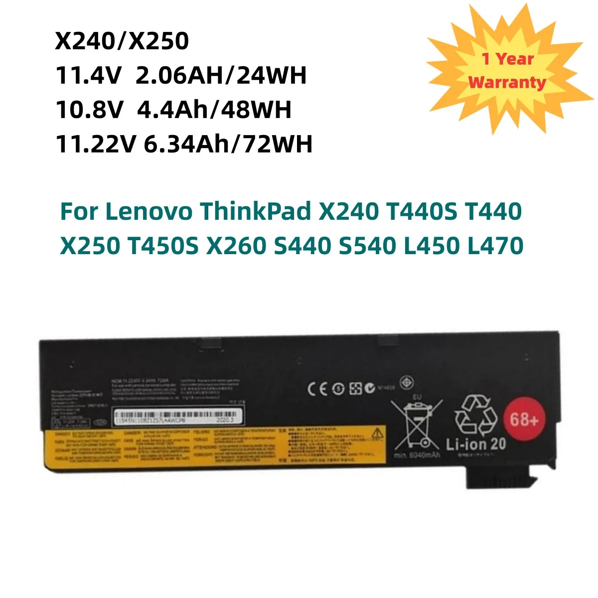 External Laptop Battery for Lenovo ThinkPad X240 T440S T440 X250 X260 X270 T450S T460 T450 T450S T550 T560 45N1126 45N1127