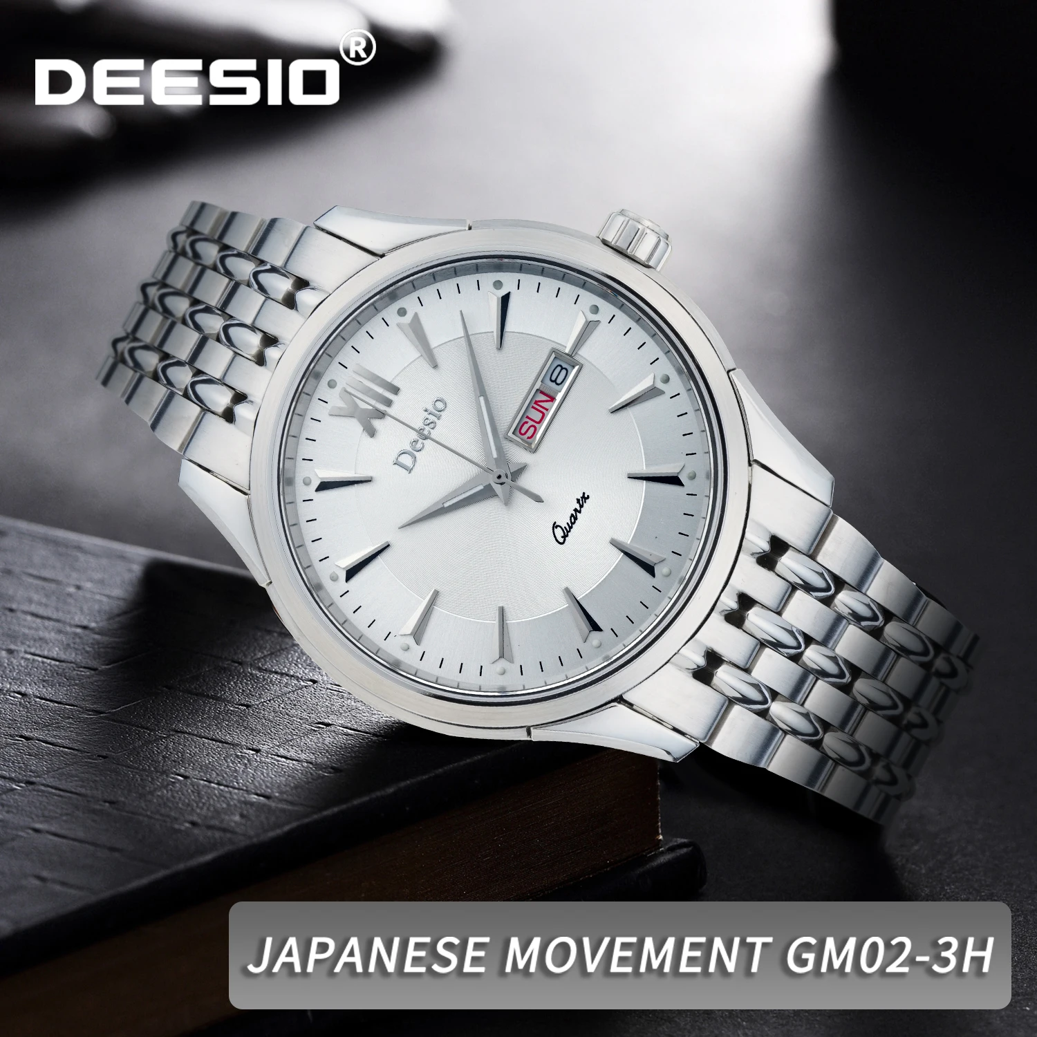 

Deesio Men's Watch Stainless Steel Japanese Quartz Movement GM02-3H Luminous Hands Waterproof Business Casual Dress Watch Gift