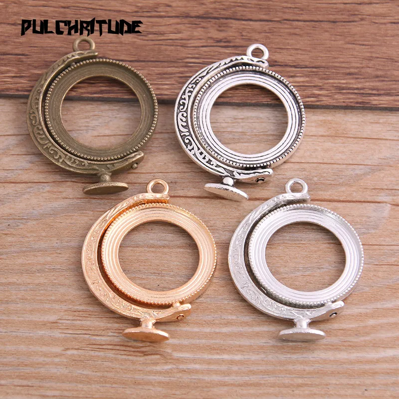 2pcs 25mm Inner Size 7 Color Tellurion Style Double Sided Rotate Cabochon Base Setting Pendant Charms