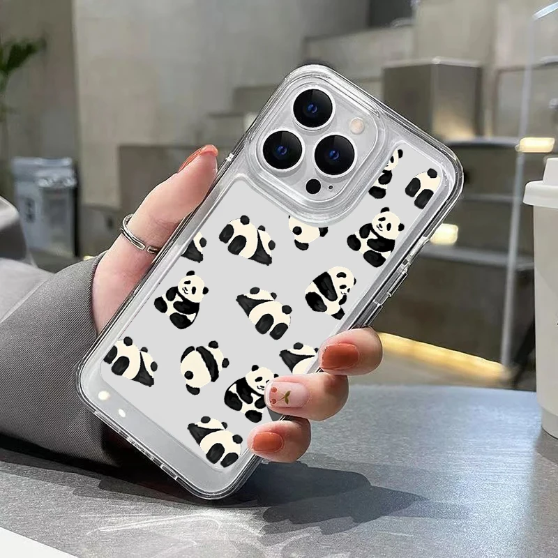 Cute Little Panda Phone Case For iPhone 16 15 14 Pro Max Plus 13 12 11 Pro XR X XS Max 7 8 Shockproof Clear Soft Silicone Cover