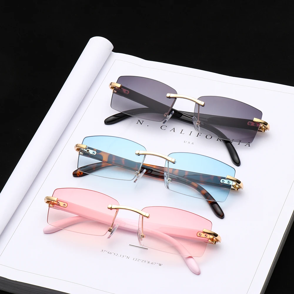 Trendy Punk Rimless Rectangle Sunglasses Men Women Fashion Shades UV400 Driving Sun Glasses Frameless Gradient Eyewear