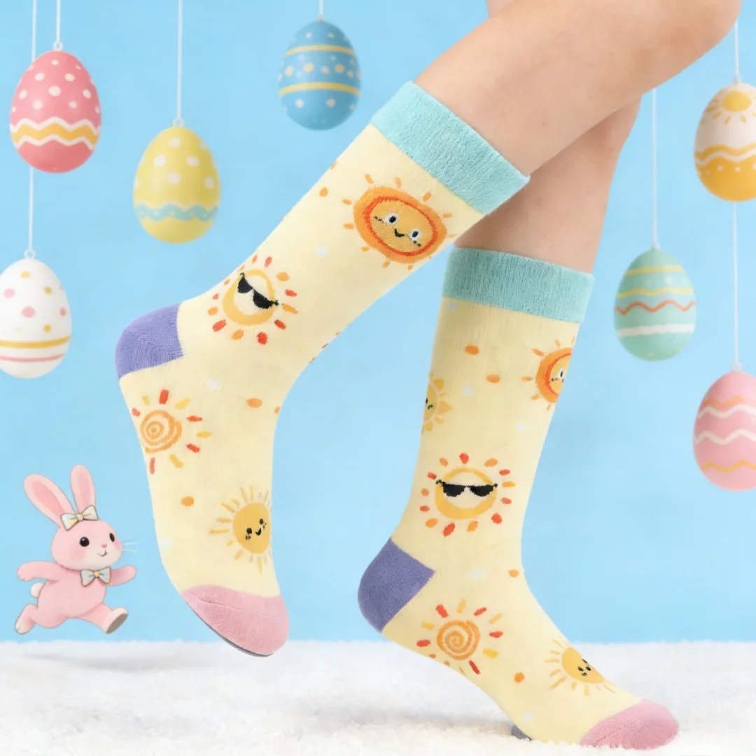 1 Pair of Fresh and Stylish Cartoon Sun Pattern Mid Socks, Versatile and Comfortable, Suitable for All Seasons