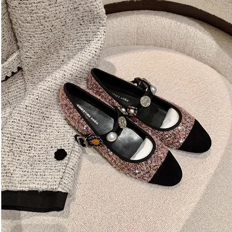 

Designer Mary Jane Shoes Women 2025 Metal Decoration Flats Shoes Fashion Shallow Autumn Femme Comfort Soft Sole Ballerina Shoes