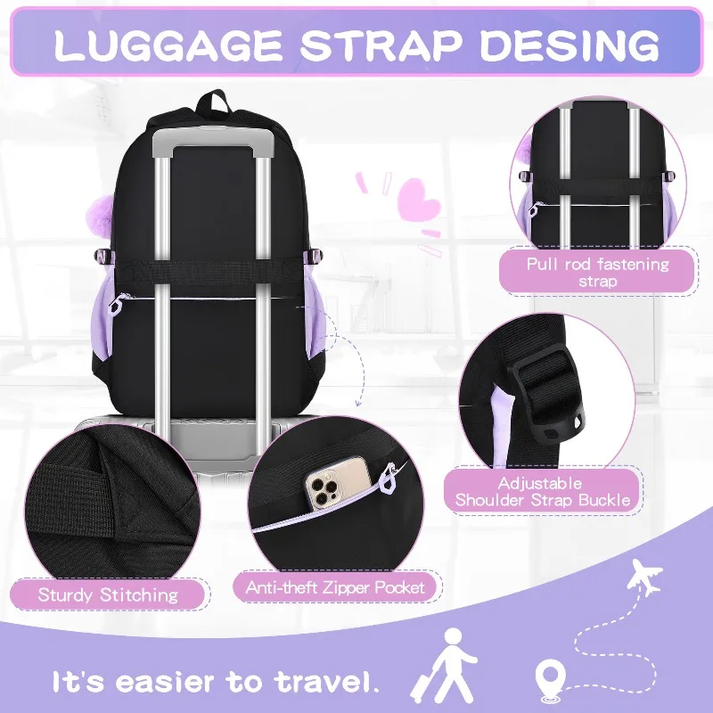 3pcs School Bag Set Large Capacity Backpack For Primary Junior High School Students Daily Study Travel Matching Knapsack Kit