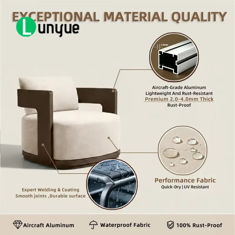 Aluminum Outdoor Lounge Chair Waterproof Fabric Sunbed Adjustable Multi Position For Villa Garden Poolside Vacation Furniture