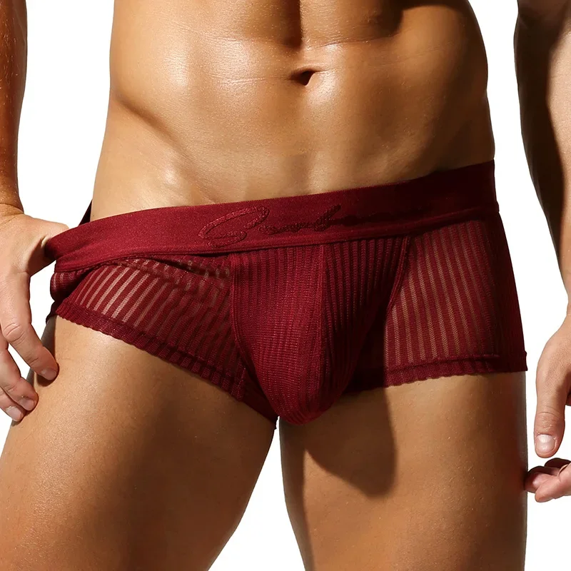 

Christmas Boxers SEOBEAN Men's Mesh Boxer Briefs See Through Striped Underwear Low-Rise Sexy Trunks Multiple Colors for Men