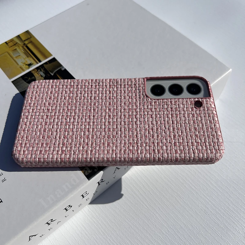 Woven Grain Pink Fashion Heavy Woolen Case Hard Case For Samsung S22 S22Plus S22Ultra S23 S23Ultra S23Plus S24 S24Plus S24Ultra