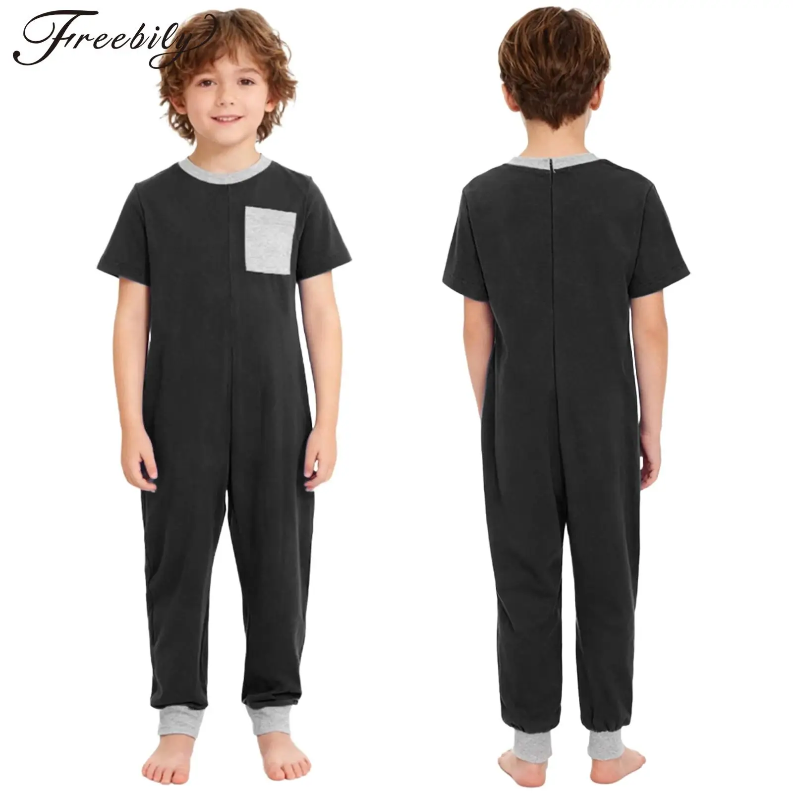 Adaptive Clothing for Children Special Needs Jumpsuit Round Neck Short Sleeve Back Zipper One Piece Bodysuit Rompers Sleepwear