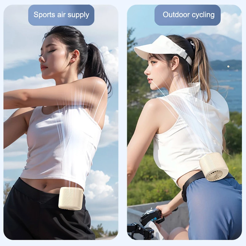 مراوح تبريد صغيرة محمولة يمكن ارتداؤها في الهواء الطلق، مشبك خصر شخصي، مبرد هواء معلق USB قابل لإعادة الشحن للرياضة والجري