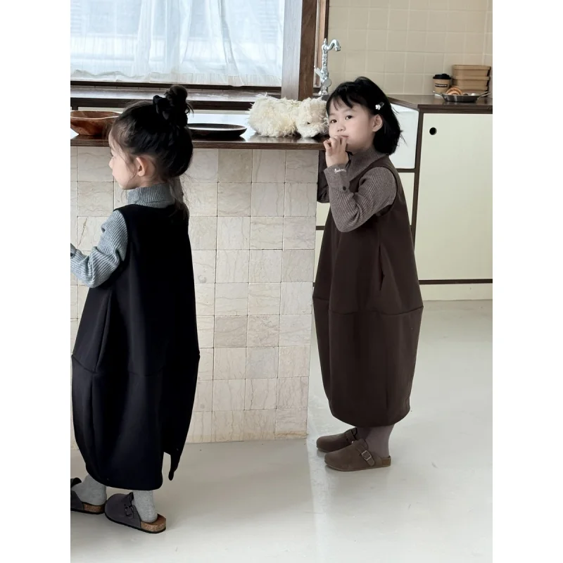 Princess Yoyo Girls' Autumn and Winter New Woolen Vest Skirt Children's High-Grade Simple Lantern Dress