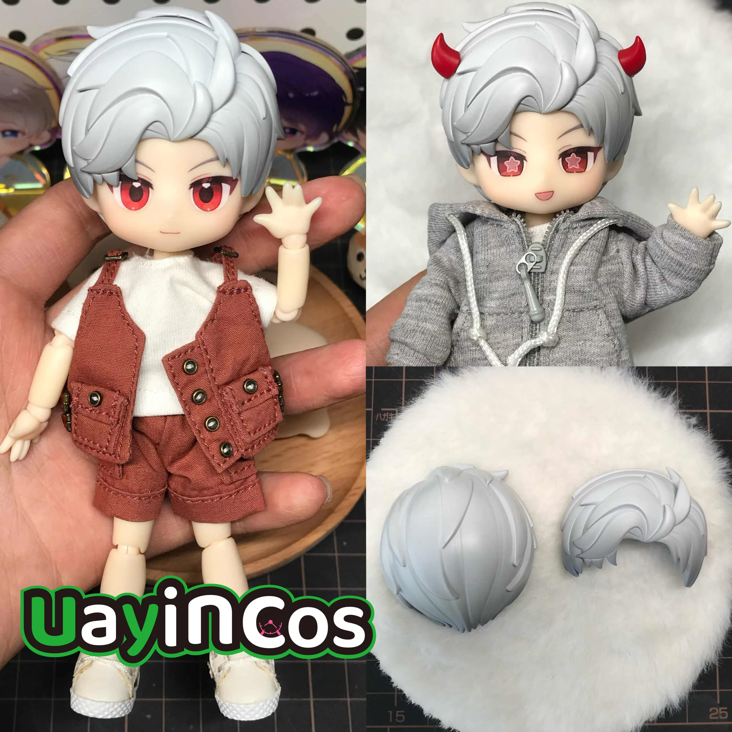 Love and deepspace Sylus OB11 Gsc BJD Hair Shell Horn Devil Wig Detachable Handmade Doll Accessories Game  Anime Figure Toy Kids