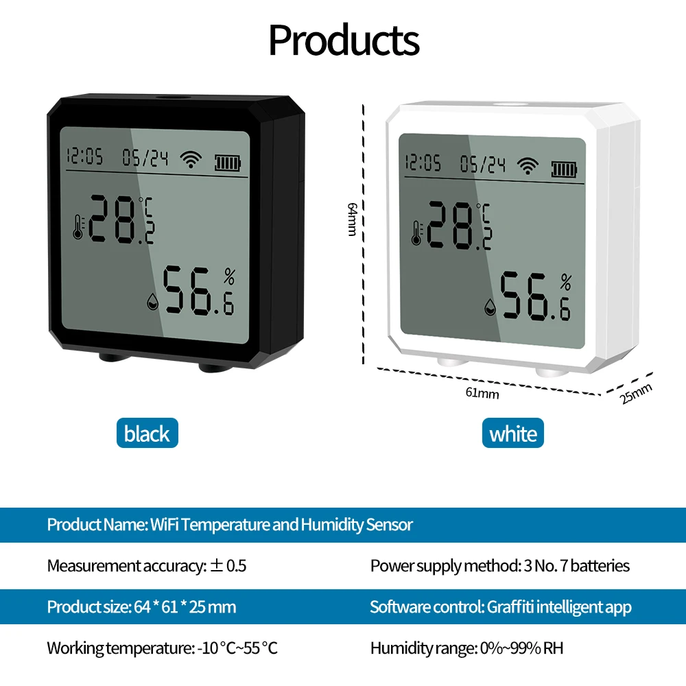 Smart WiFi Temperature And Humidity Sensor LCD Digital Display Indoor Thermometer Temp Detector Hygormeter For Alexa Google