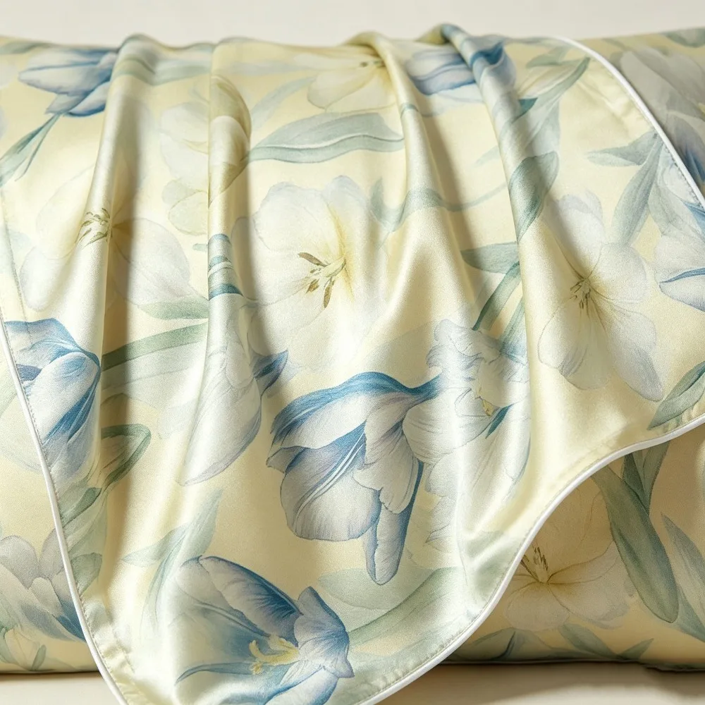 2 Pcs 40 Momme Mulberry Silk Pillowcase Silk Face Floral Single-sided Silk Pillow Cover Set Hair Skin Bedding Pillow Cases Cover