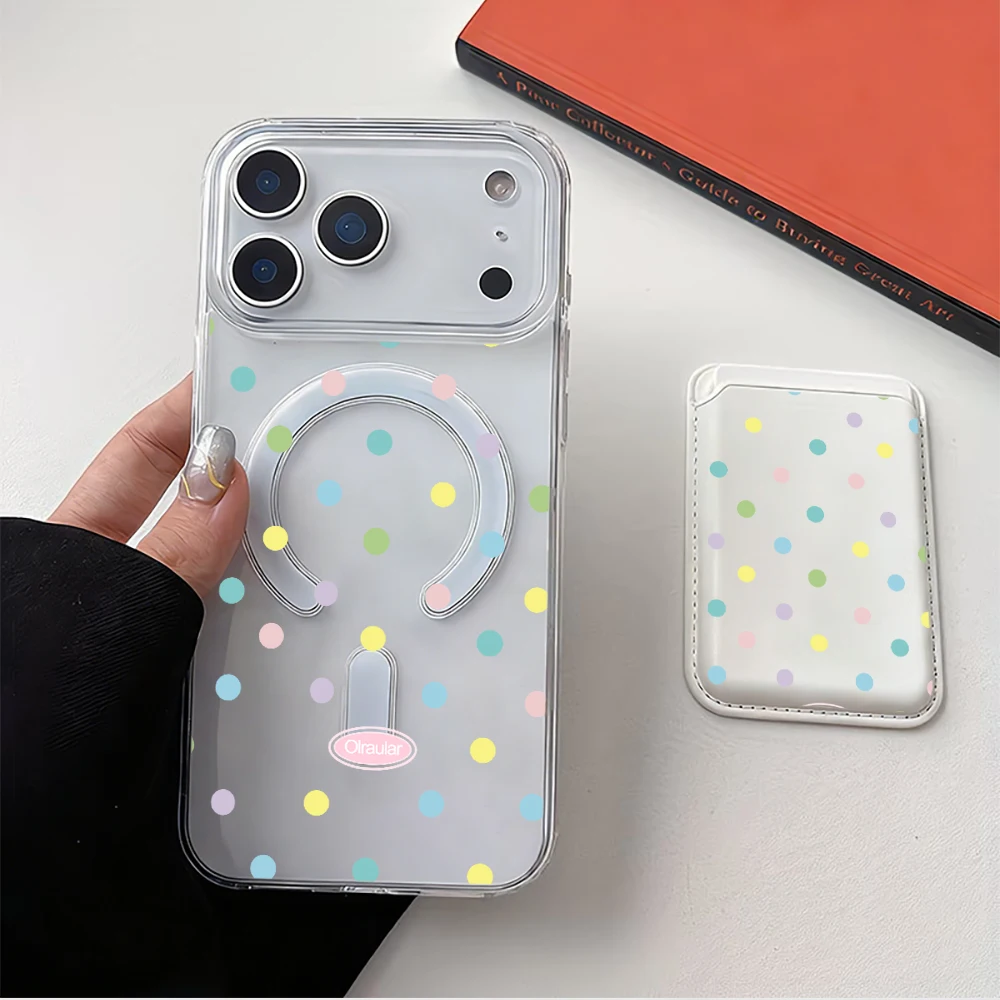 Colorful Polka Dot For Magsafe wallet Magnetic Card holder Phone Case For iPhone 17 16 13 15 12 14 Pro Max Plus 17 Air 16E Cover view 5