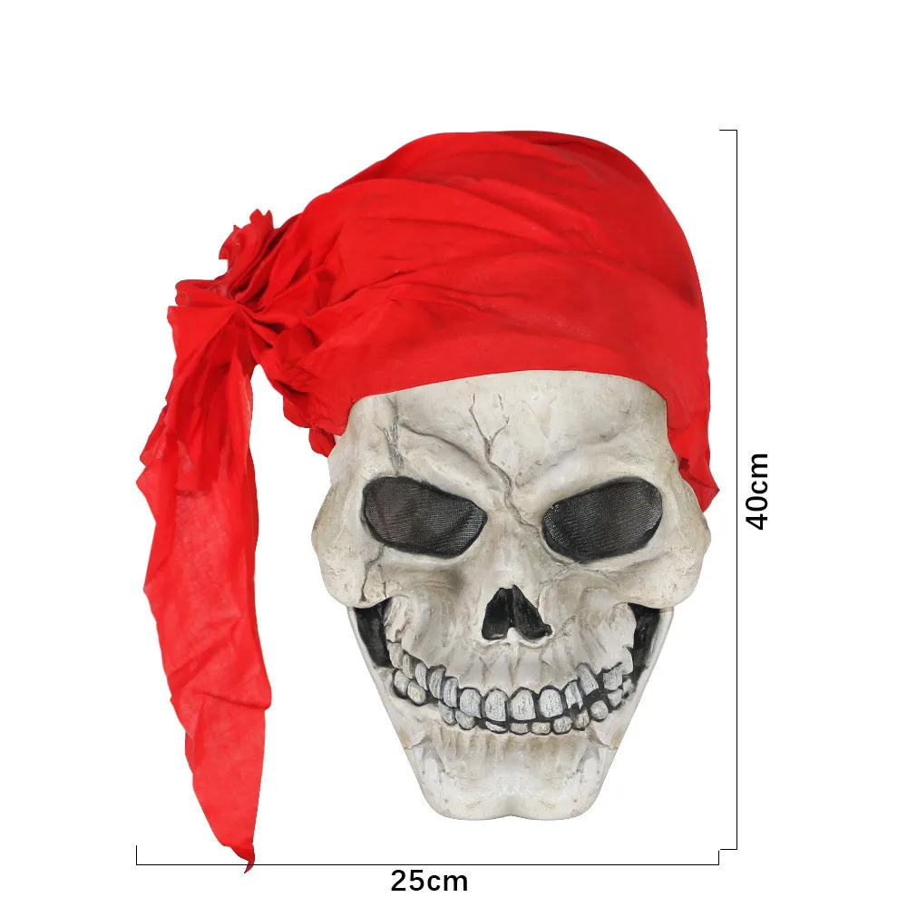 Halloween Skelett-Kopfmaske mit Rotem Kopftuch, Realistische Geister-Piraten-Maske, Geister-Piraten-Cosplay-Kostüm – Detail 5