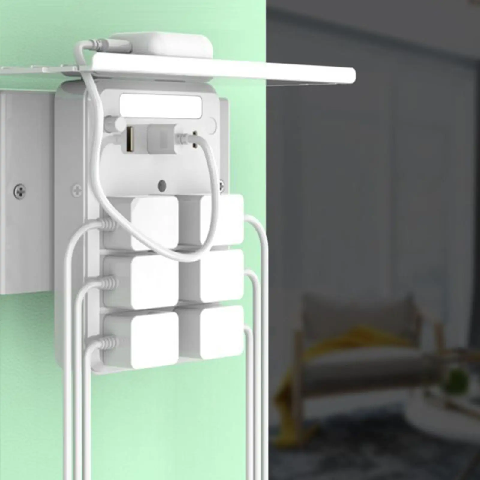 موسع منفذ الحائط متعدد المكونات مخرج الفاصل 3-USB منافذ محول 6 منافذ التيار المتردد الفاصل مع الفاصل والضوء للمطبخ