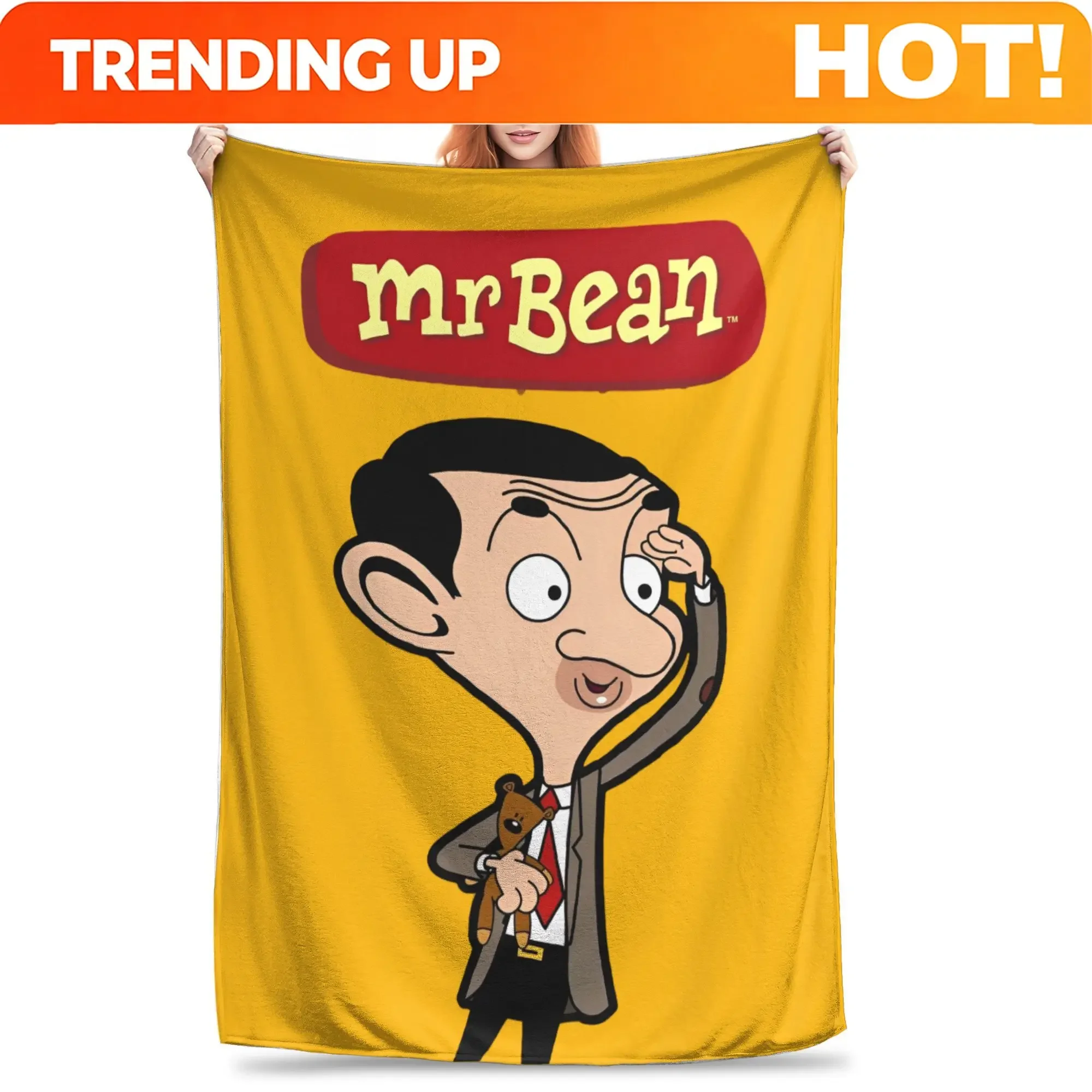 Custom Mr Beans Cartoon Blankets Plush Funny Warm Throw Blanket For Home Restaurant Spring Autumn,