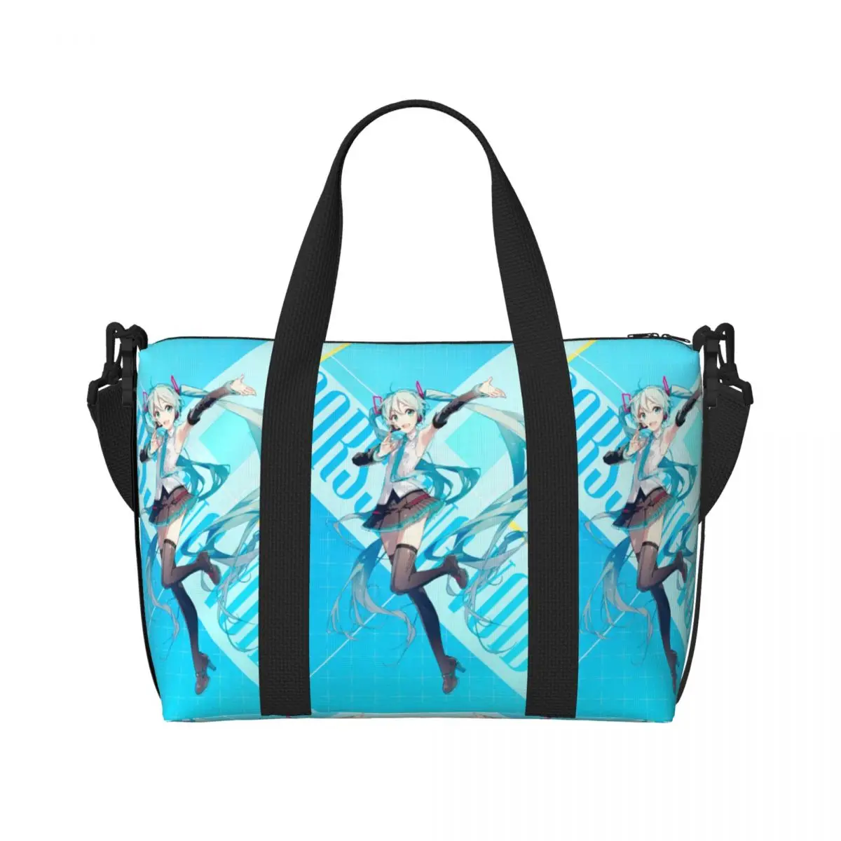 カスタム-h-hatsunes-ビーチトートバッグ女性用特大ジムキャリーオンミュージックガールボーカロイドヴィンテージプリントトラベルショッピングバッグ
