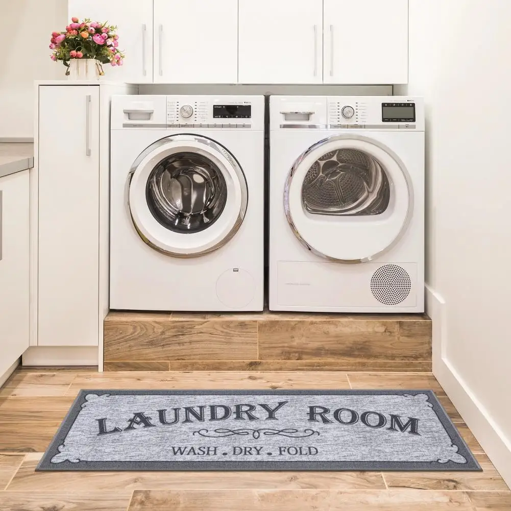 Soft Stand Laundry Rug Durable Anti-slip Rug Letter Printed Water Absorbent Floor Mat for Laundry Room Bathroom for Washbasin