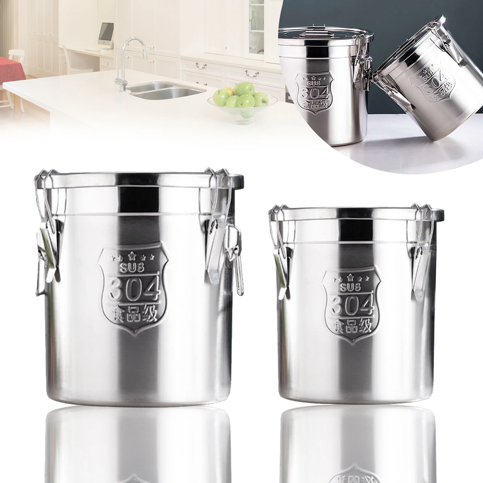 6/12L Stainless Steel Airtight Canister Household Kitchen Food Grain Rice Sealed Storage Bucket With Lid