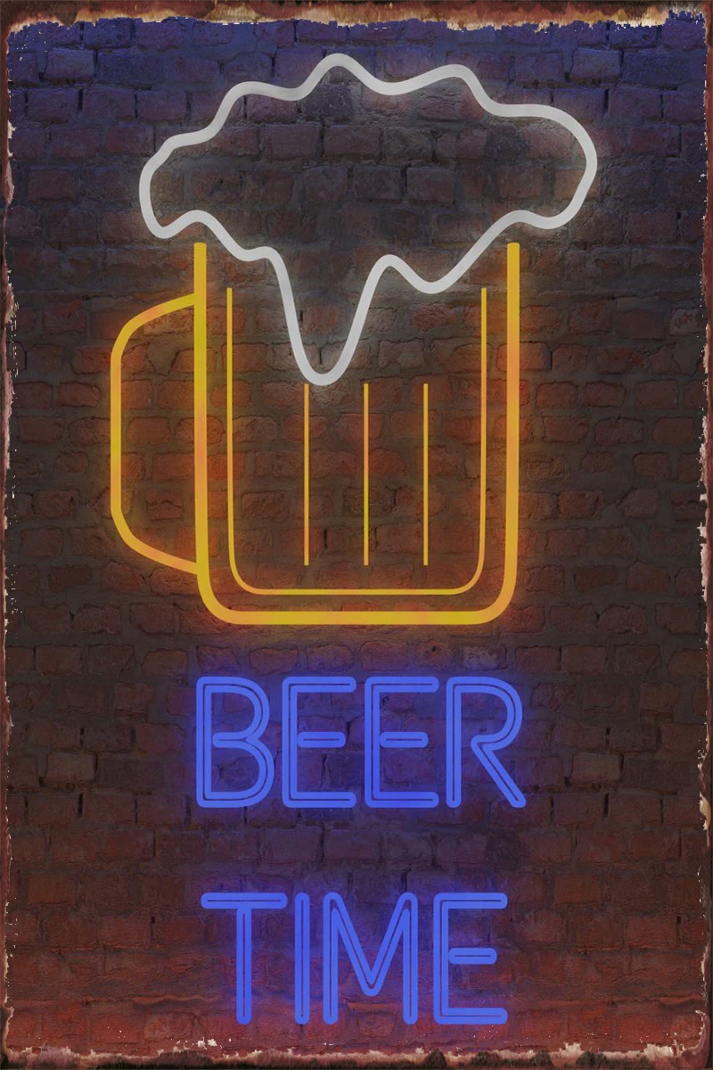 Neon Bar Open Decoration Metal Plate Beer Tin Sign  Wall Decor Room Decoration Retro Vintage For Art Home Club Man Cave Cafe