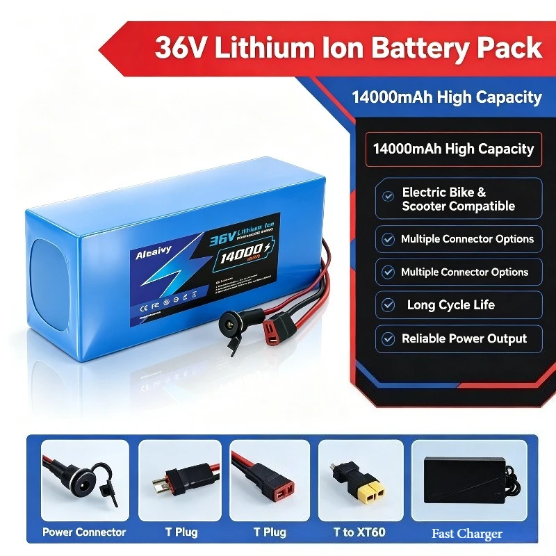 Aleaivy 36V 10S4P 10S6P 10Ah 12Ah 16Ah 20Ah 2000W Large Capacity 18650 Lithium Battery Pack with BMS XT60 Plug Li-ion Battery
