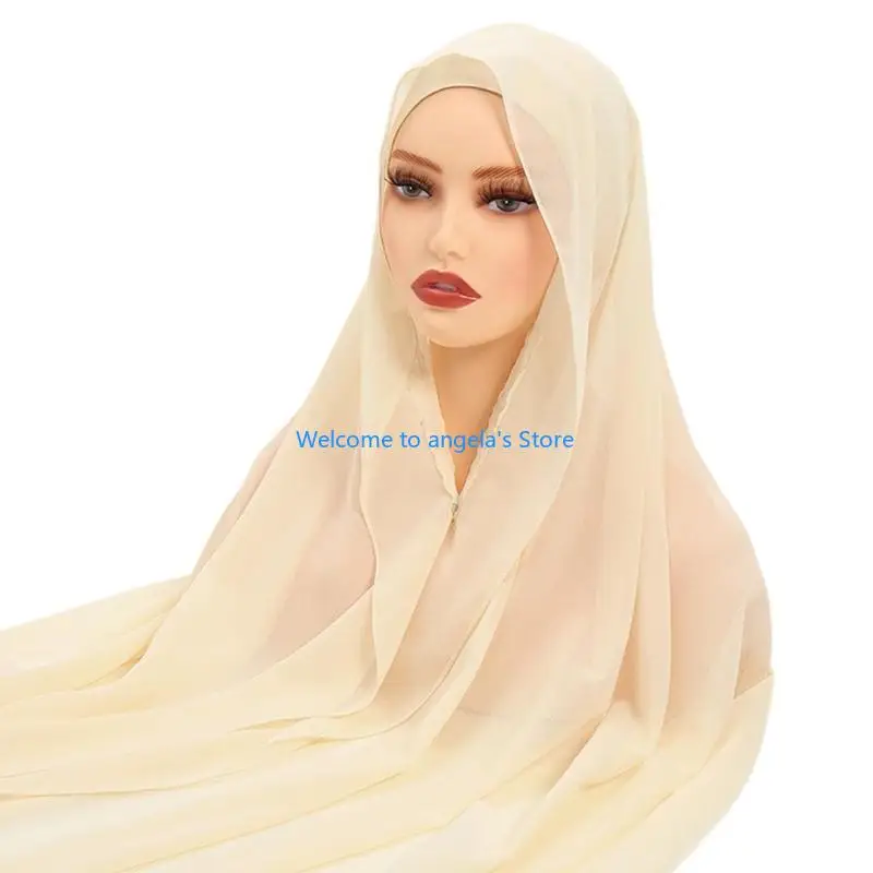 

X4YC Ethnic Hijab Scarf Solid Color Arab Shawl Women Ramadan Hijab Turban Headcovers