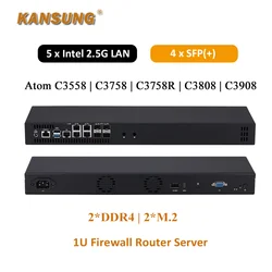 1U Server Network Hosting 4x10G SFP+ 5x2.5G Intel LAN Denverton Atom C3558 C3758R C3808 C3908 Firewall Mini Router PC
