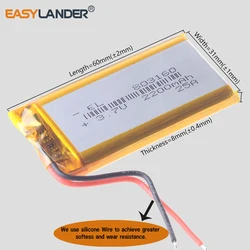 Silicone Wires 3.7V 2200mAh 803160 Rechargeable Lithium Li-ion Li Polymer Battery For GPS PSP PAD MID DVD Power Bank
