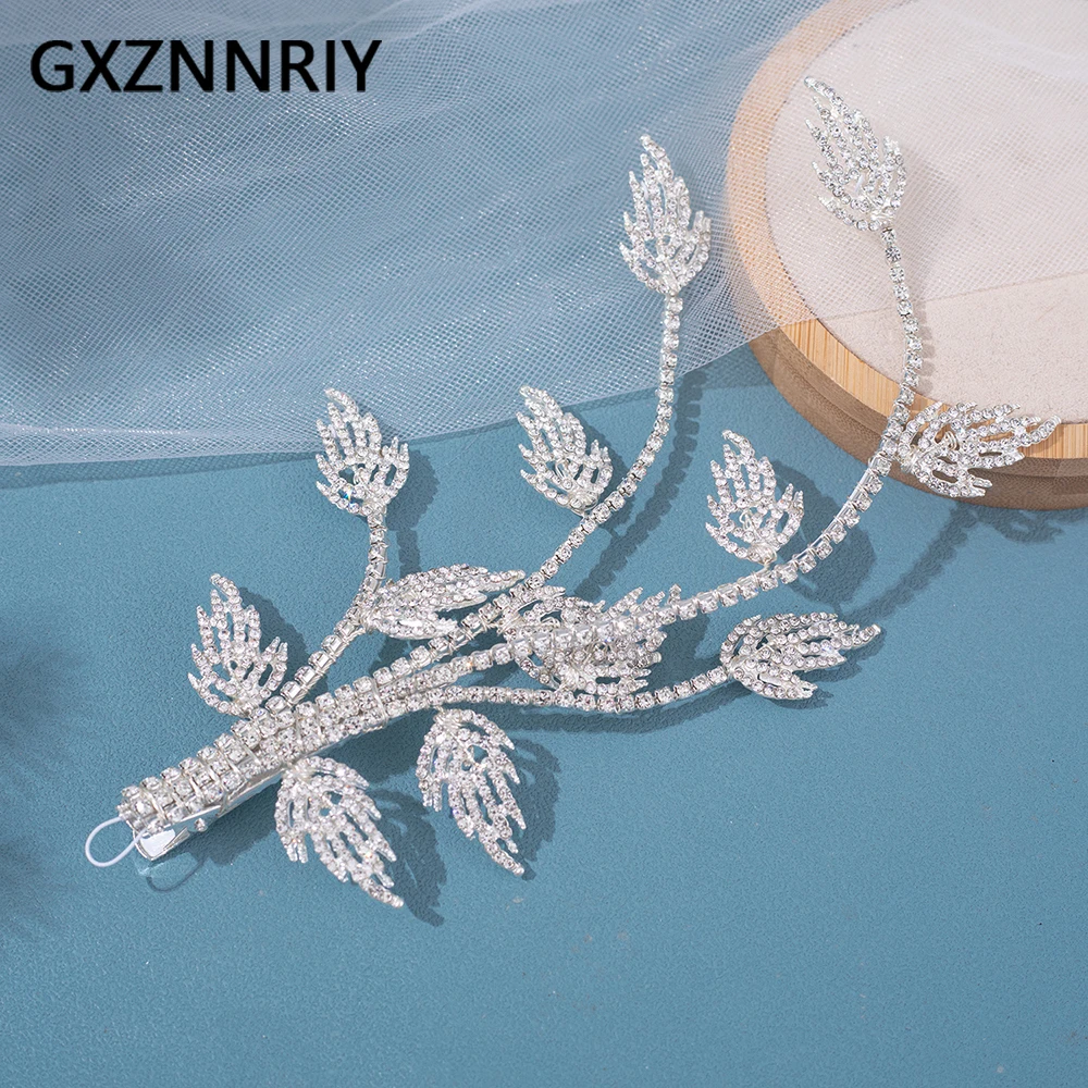 Fashion Leaf Rhinestone Hairpins Silver Color Hair Clips for Women Bridal Wedding Hair Accessories Party Headpiece Jewelry Gift