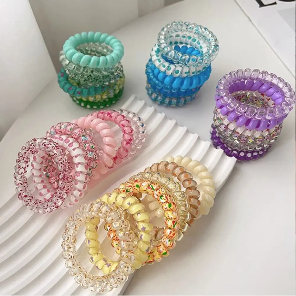 6Pcs/set Colorful Telephone Wire Hair Rope Candy Color Rubber Band Elastic Hair Tie Scrunchies Headwear Spiral Cord Hair Ring