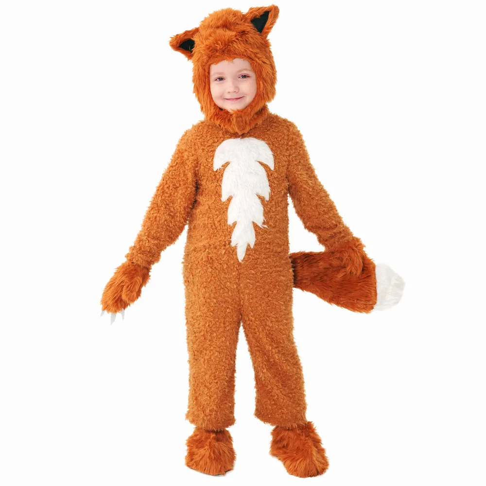 Unisex Kids Halloween Fox Costumes Children Animal Cosplay Winter Pajamas Carnival Purim Christmas Stage Role Play Party Dress