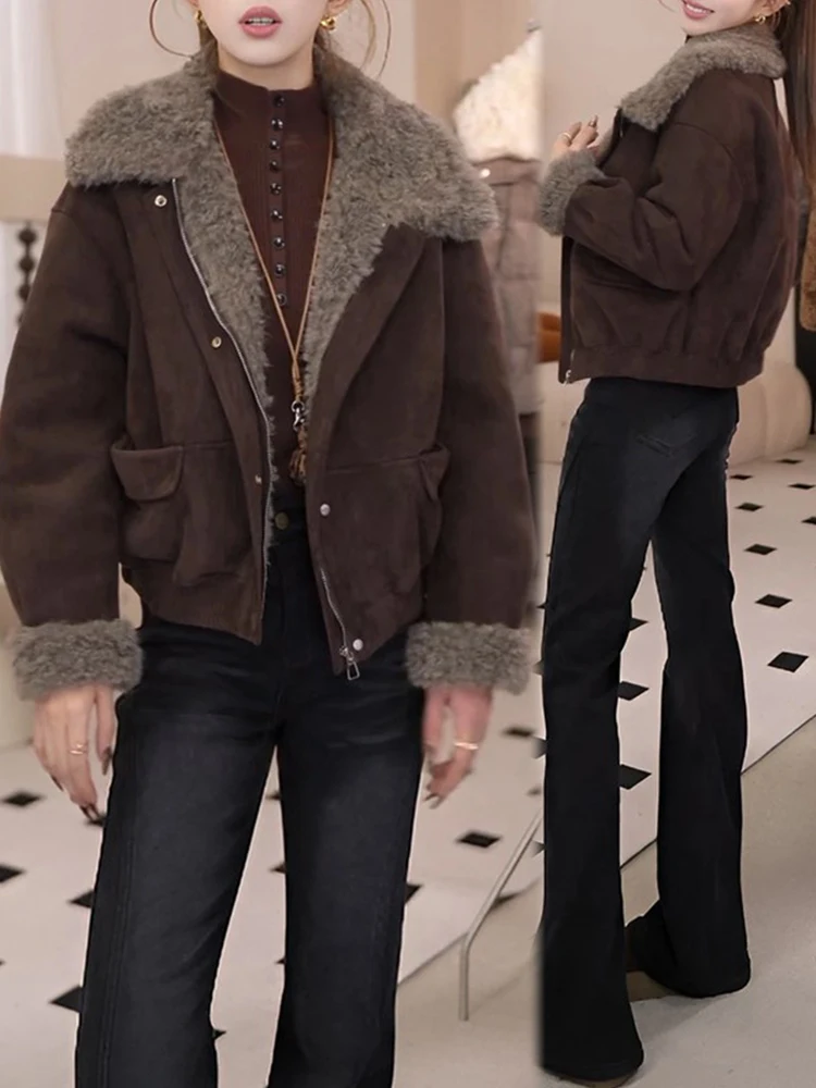 Ladies Thiened Lamb Fur Collar ort Jaet Korean Sle Loose Fit Warm Coat for Winter 2025 New Arrival Faionable Cotton...