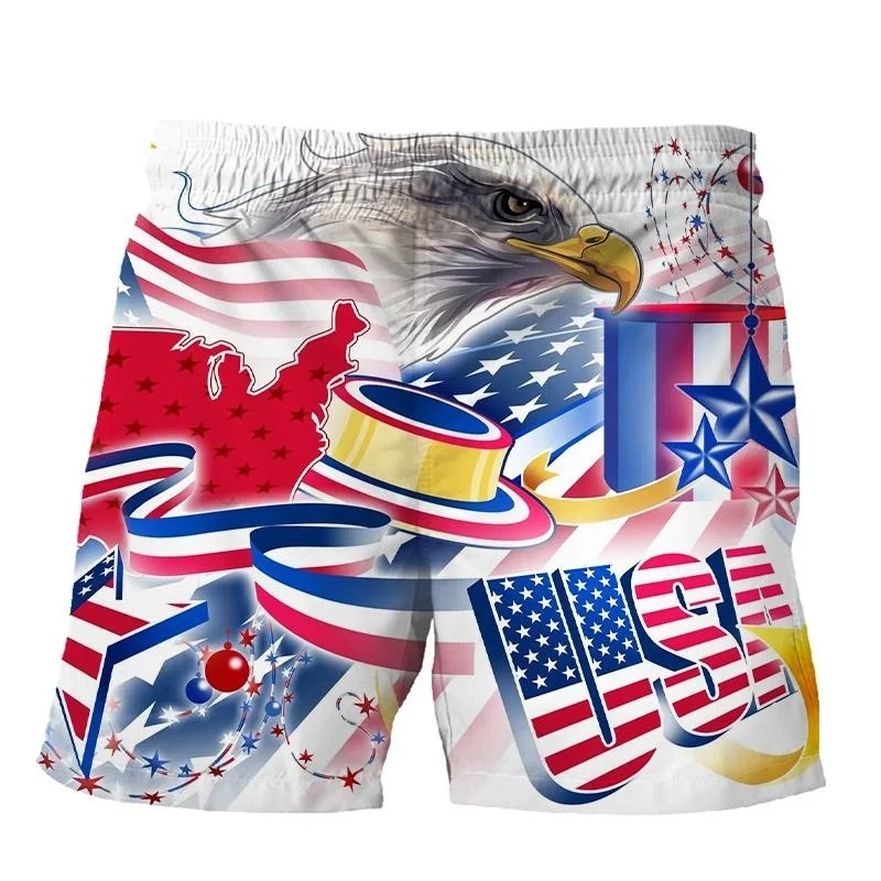 American Flag 3d Printing Beach Shorts For Men Statue of Liberty Graphics Oversized Swim Trunks New Summer Short Pants Clothing
